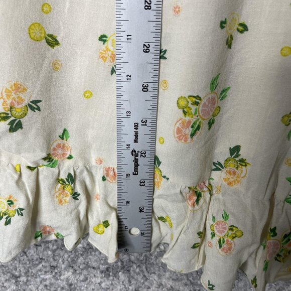Free People Dress Womens Medium Ivory Lemon Citrus Print Ruffle Tie Back Mini‎ - Picture 2 of 7